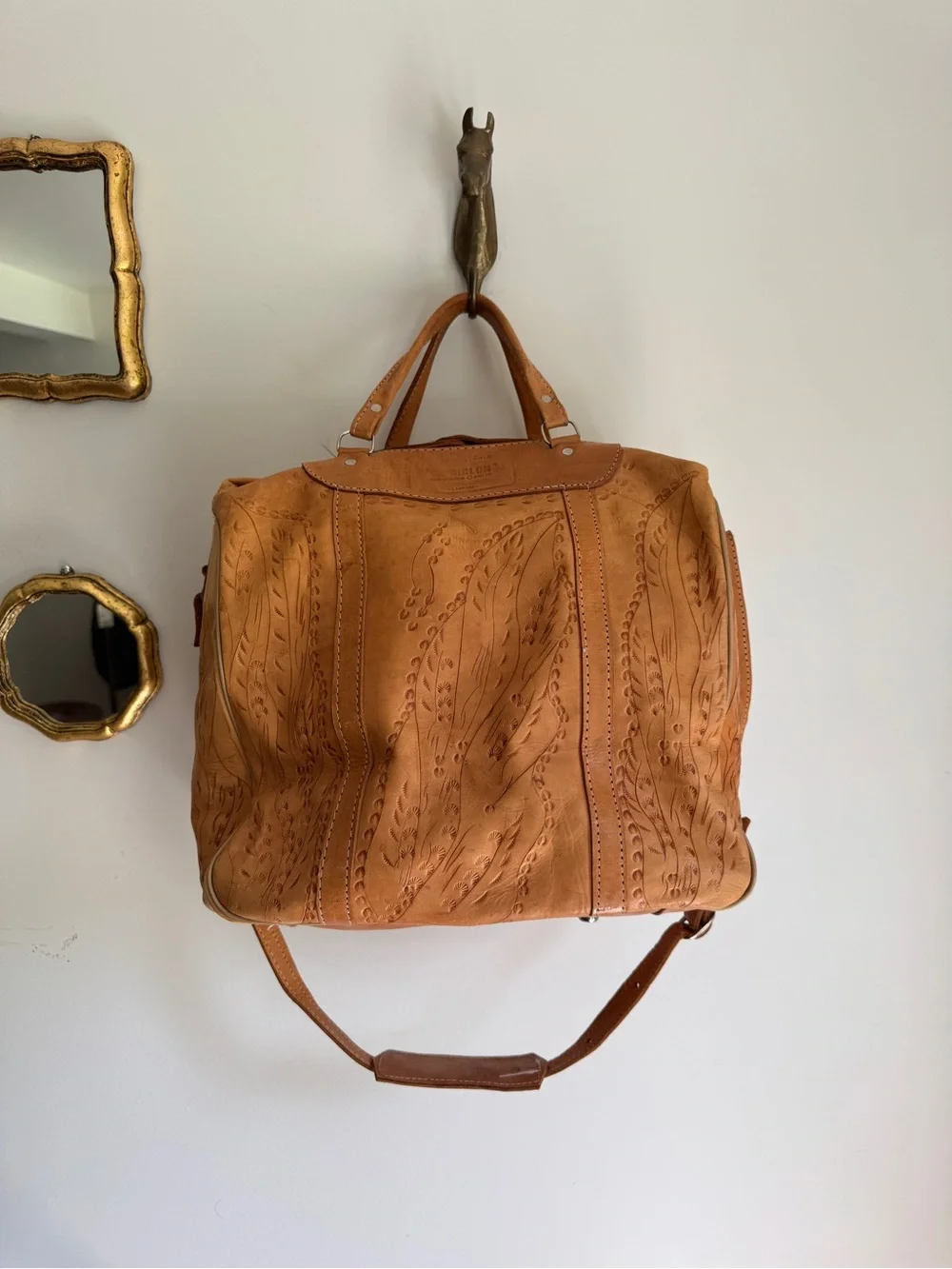 Tooled Leather Lambare Pedro Osorio Travel Duffel Bag - Tan